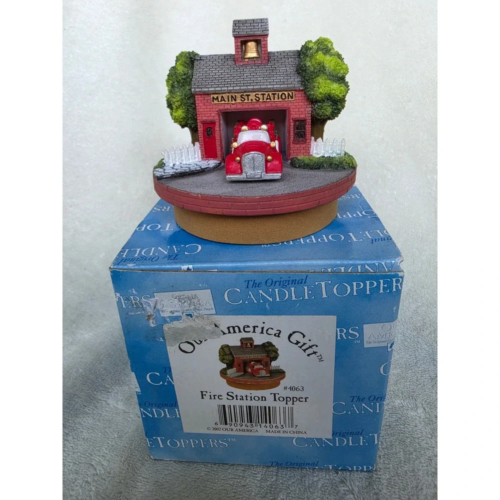 Our America Gift Fire Station Topper 4063 Original Candle Toppers Red 2002 Box